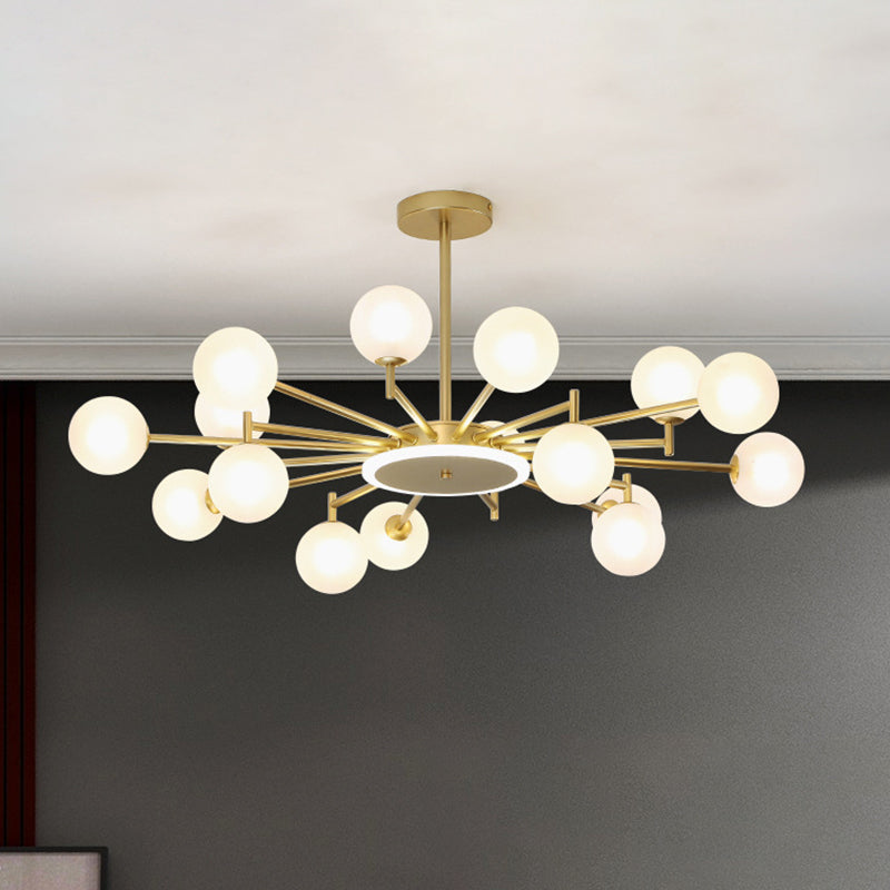 Black/Gold Starburst Chandelier Contemporary 12/16-Head Opal Frosted/Clear Glass Suspension Lighting for Living Room