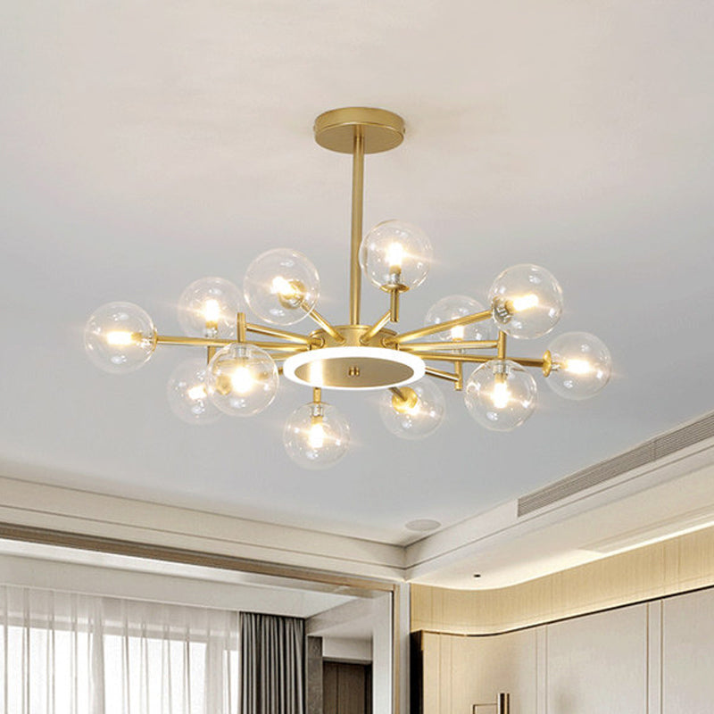 Black/Gold Starburst Chandelier Contemporary 12/16-Head Opal Frosted/Clear Glass Suspension Lighting for Living Room