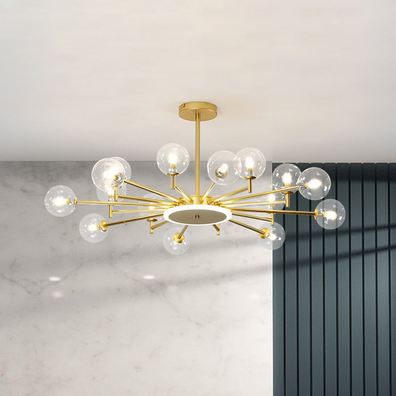 Black/Gold Starburst Chandelier Contemporary 12/16-Head Opal Frosted/Clear Glass Suspension Lighting for Living Room