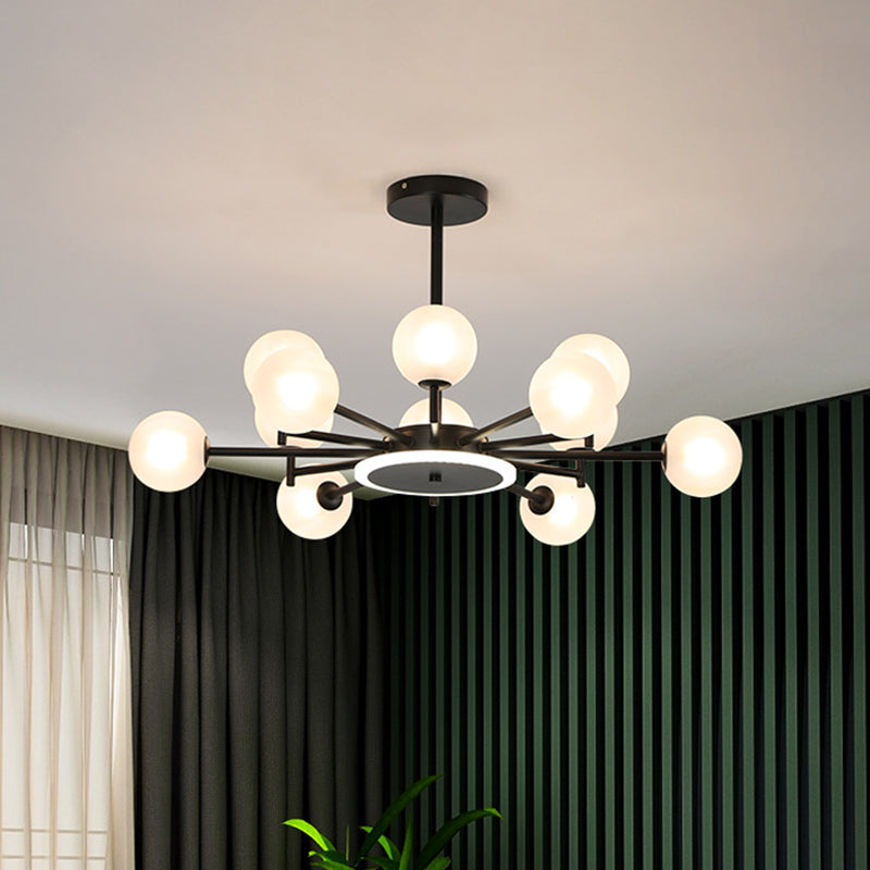Black/Gold Starburst Chandelier Contemporary 12/16-Head Opal Frosted/Clear Glass Suspension Lighting for Living Room