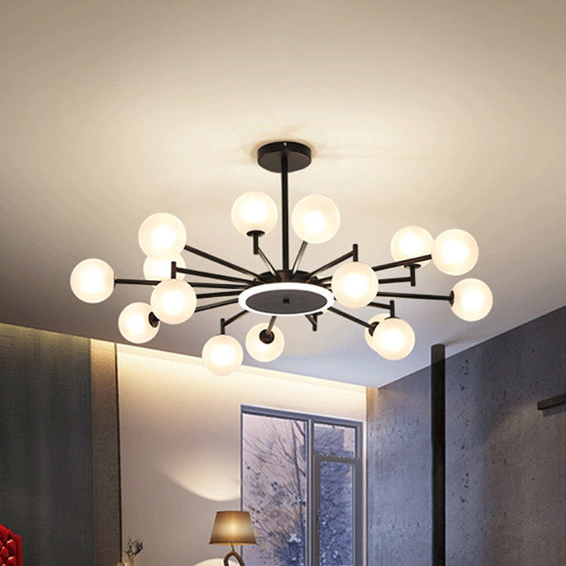 Black/Gold Starburst Chandelier Contemporary 12/16-Head Opal Frosted/Clear Glass Suspension Lighting for Living Room
