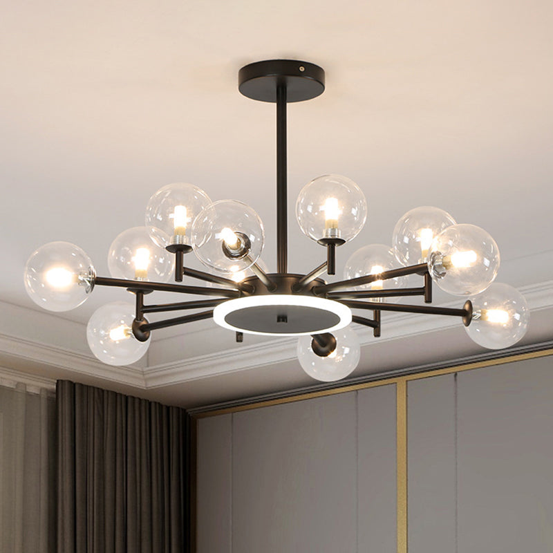 Black/Gold Starburst Chandelier Contemporary 12/16-Head Opal Frosted/Clear Glass Suspension Lighting for Living Room