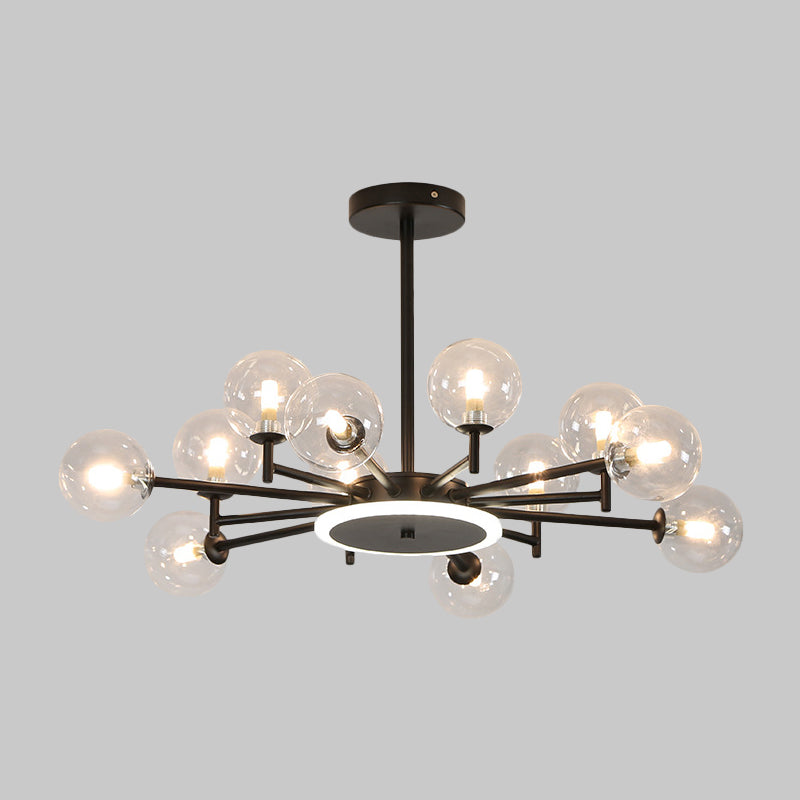 Black/Gold Starburst Chandelier Contemporary 12/16-Head Opal Frosted/Clear Glass Suspension Lighting for Living Room