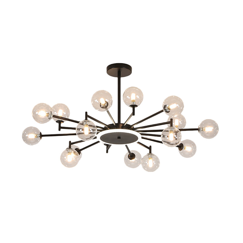 Black/Gold Starburst Chandelier Contemporary 12/16-Head Opal Frosted/Clear Glass Suspension Lighting for Living Room