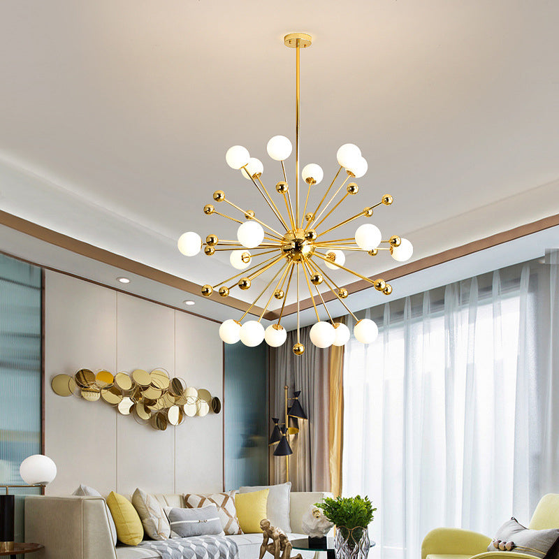 Modern Stylish Burst Ball Chandelier Frosted White Glass 11/12/18-Light Living Room Ceiling Hang Lamp in Gold