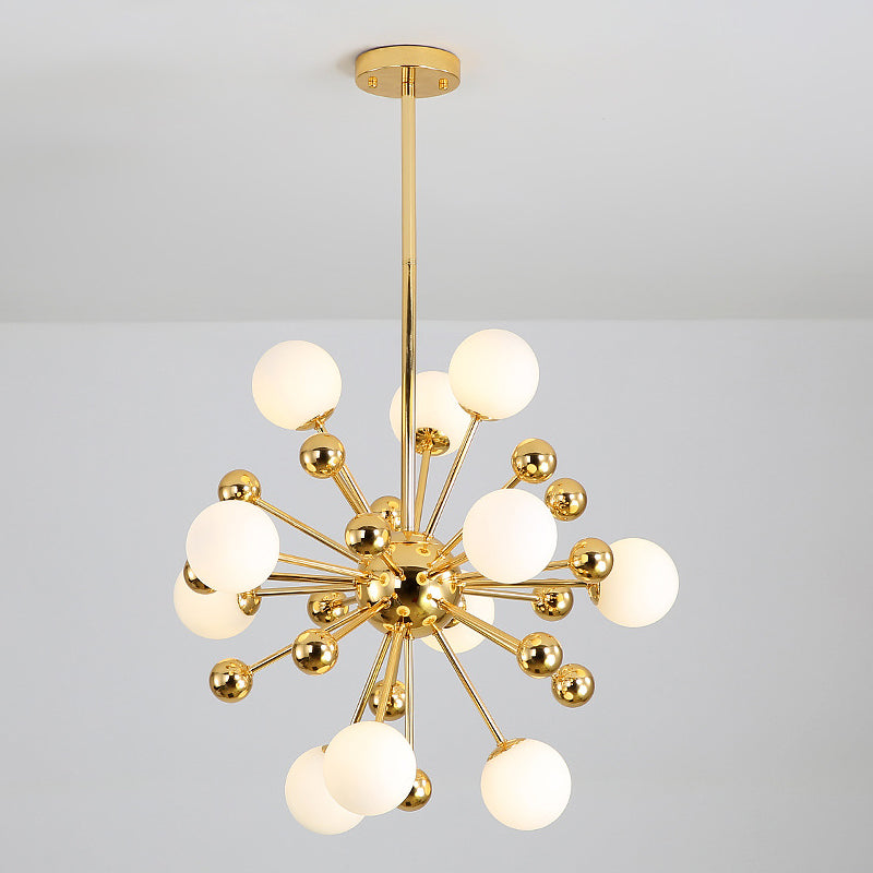 Modern Stylish Burst Ball Chandelier Frosted White Glass 11/12/18-Light Living Room Ceiling Hang Lamp in Gold