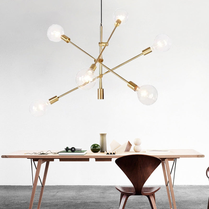 Lampadario rotabile a 3 bracci minimalismo vetro a sfera bianca 6 lampadine sospensione oro luce a sospensione