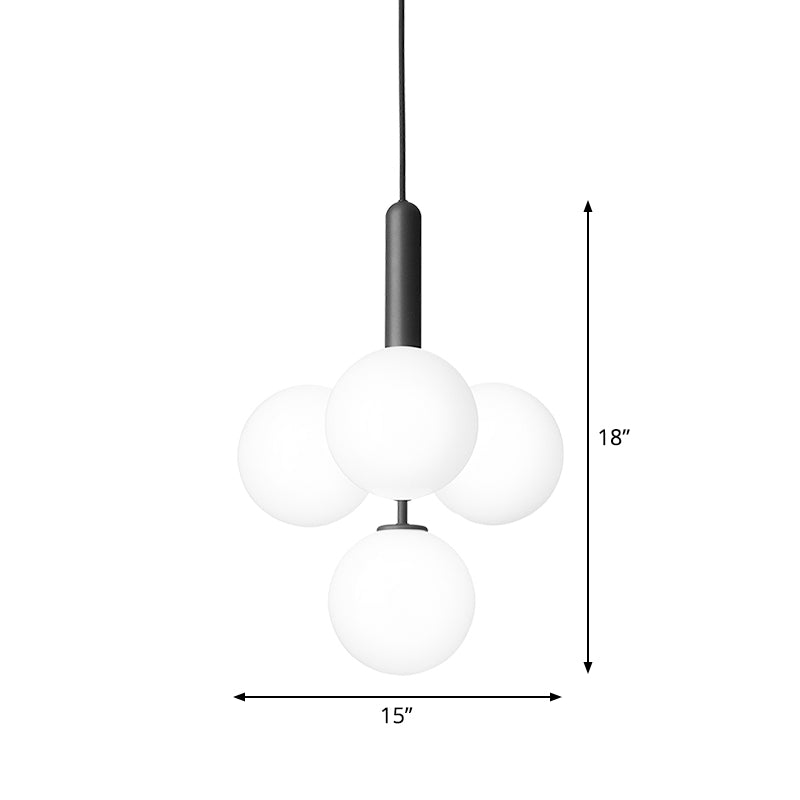 Orb Shaped Bar Ceiling Pendant Ivory Glass 4 Heads Simple Style Chandelier Light in Black