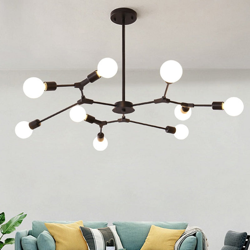 Postmodern Adjustable Branch Pendant Lamp Metallic 6/9 Lights Living Room Chandelier in Black/Gold