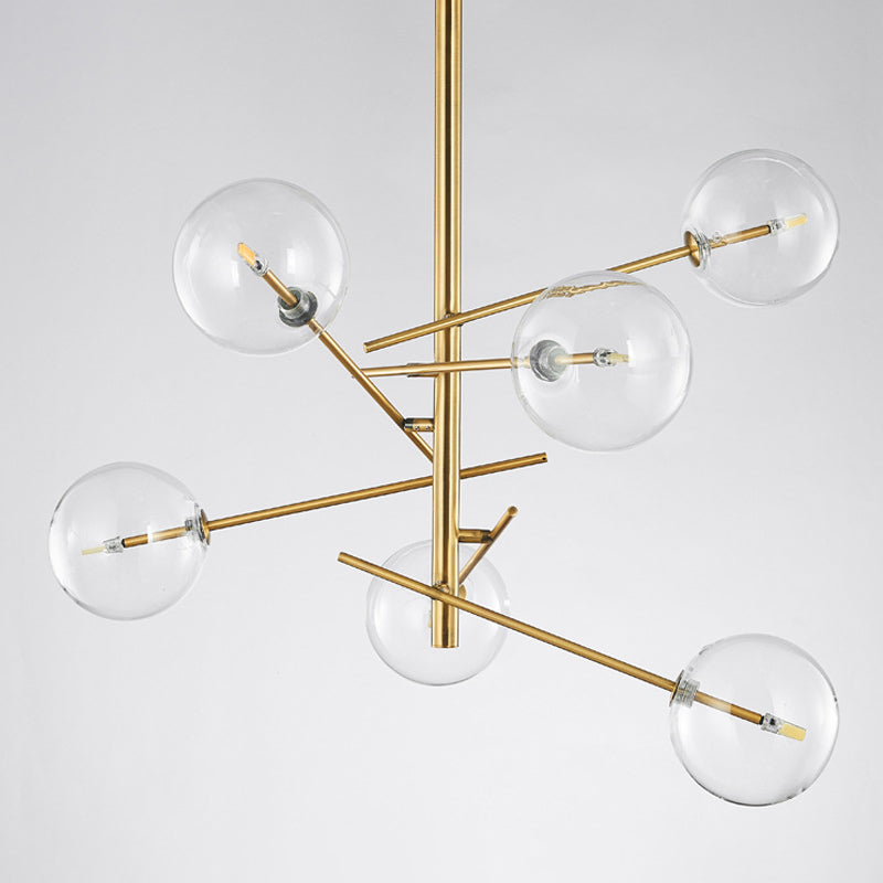 Spherical Kitchen Bar Ceiling Chandelier Clear Glass 6-Bulb Postmodern Hanging Light in Gold