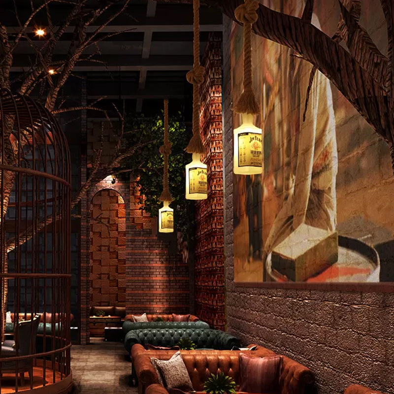 1/6/9-Bulb Frosted White Glass Island Lamp Loft Style Black Wine Bottle Restaurant Plafond Suspension Lamp