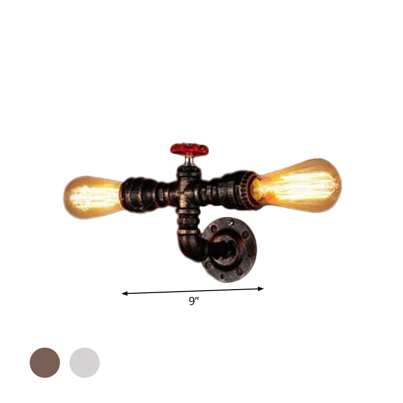 Iron Silver/Bronze Wall Mounted Lamp Water Pipe Head 2-Light Industrial Wall Lighting Ideas for Bistro