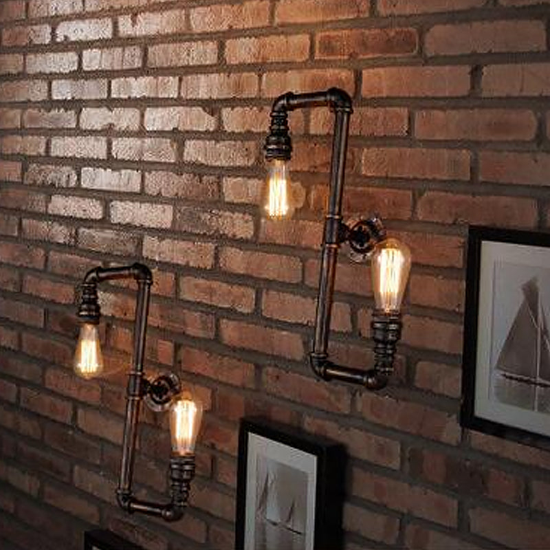 2 Heads Tortuous Pipe Wall Light Kit Cyberpunk Bronze Finish Iron Wall Mounted Lamp for Restaurant