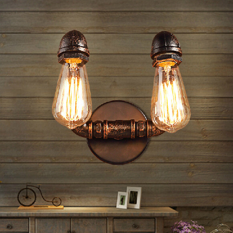 Bent Piping Bathroom Wall Lamp Industrial Metal 2 Lights Bronze Wall Mounted Light Fixture