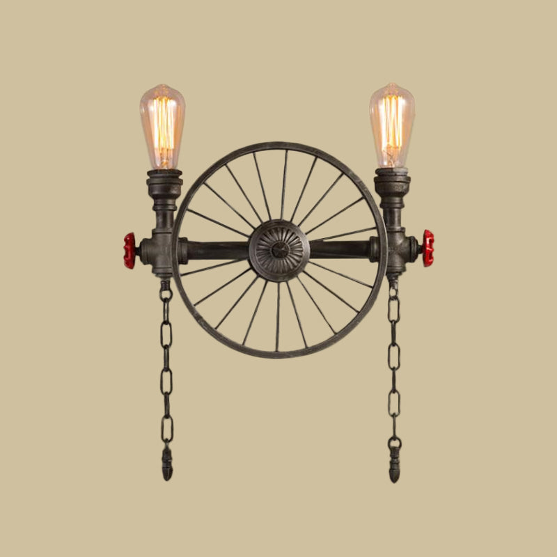 Steampunk Rohrrohr-Radwand 2/4-Kopf-Eisenwandleuchte mit Kette und Ventil in Bronze