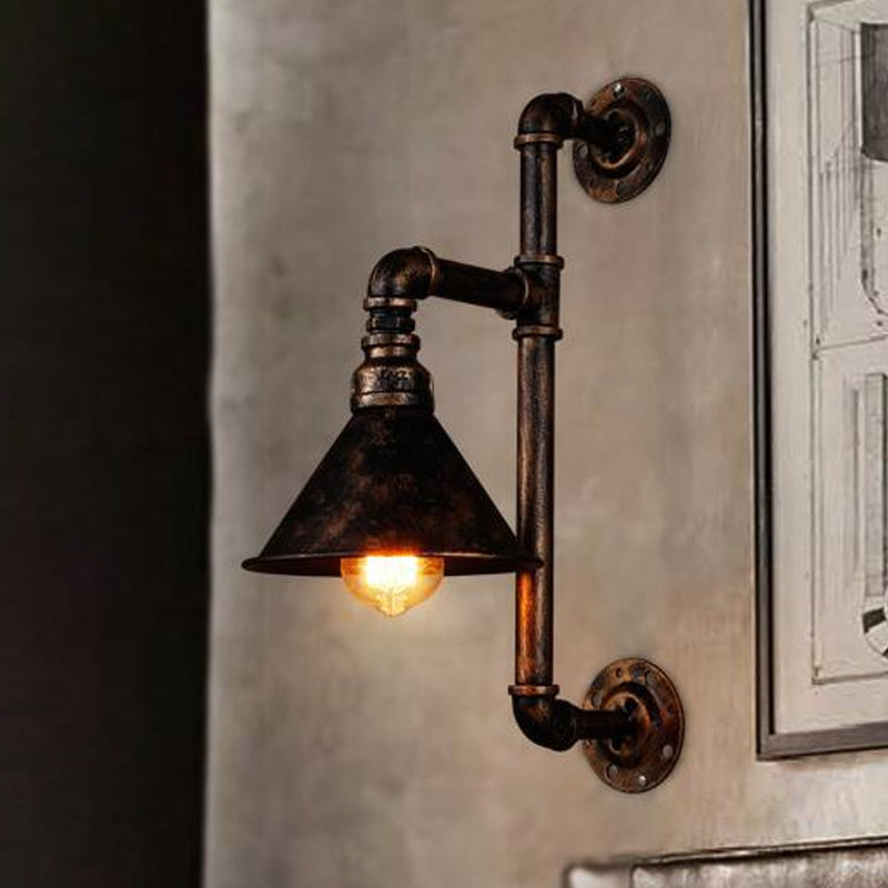 Industrielle Stil konische Wandlampe 1 Kopf Eisenwandhalterung mit Klammer in antiker Bronze