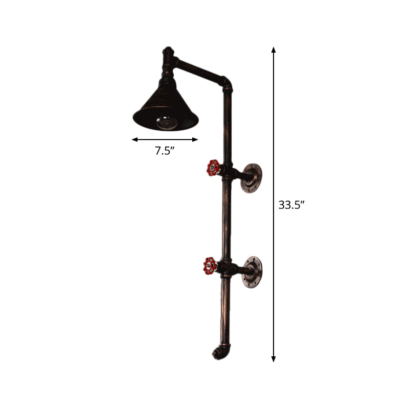 Cone Shade Iron Wall Light Kit Industrial Single Living Room Wall Mount Lamp with Valve and Bracket Design in Bronze