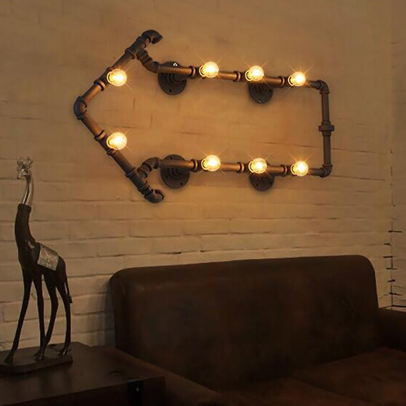 Road Arrow Wine Bar Wall Lamp Rustic Wrought Iron 8 Bulbs Brass Finish Wall Mount Light Fixture