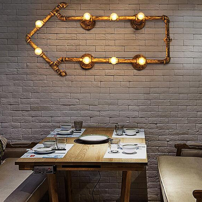 Road Arrow Wine Bar Wall Lamp Rustic Wrought Iron 8 Bulbs Brass Finish Wall Mount Light Fixture