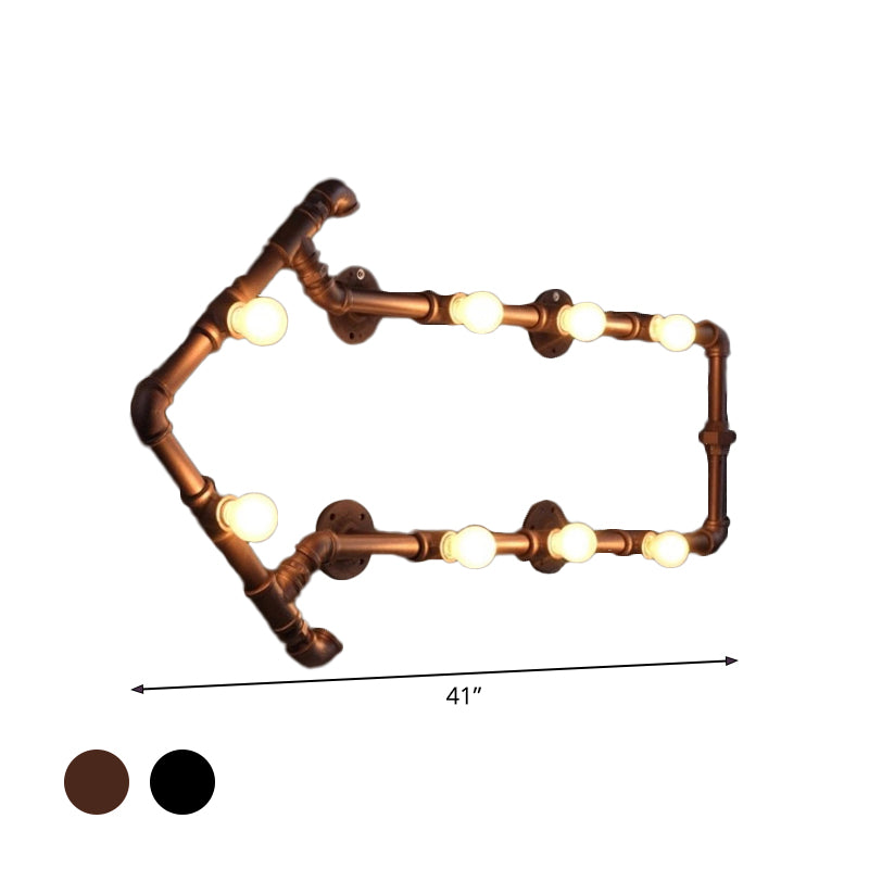 Black/Copper Arrow Wall Light Industrial Iron 8 Lights Living Room Wall Sconce with Book Rack Design