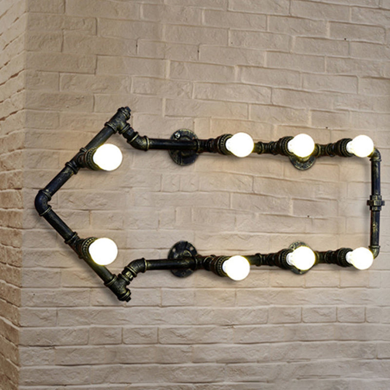 8-Light Wall Sconce Light Industrial Arrow-Shaped Piping Iron Wall Mounted Lamp in Black/Bronze for Restaurant