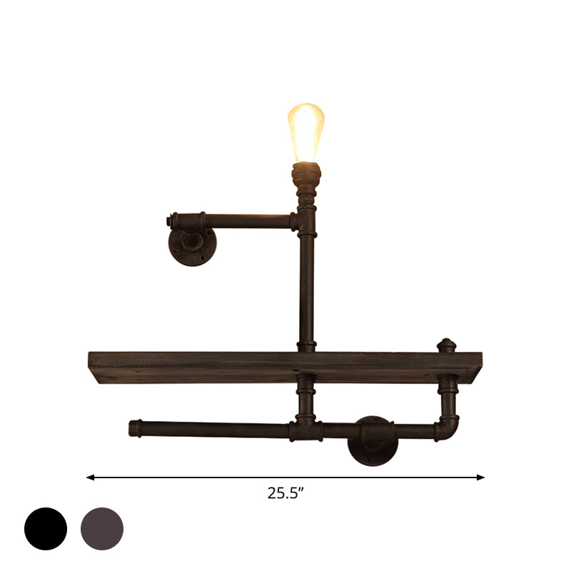 Pipe Rack Boys Room Wall Lighting Industrial Iron 1-Light Black/Rust Finish Wall Mount Lamp