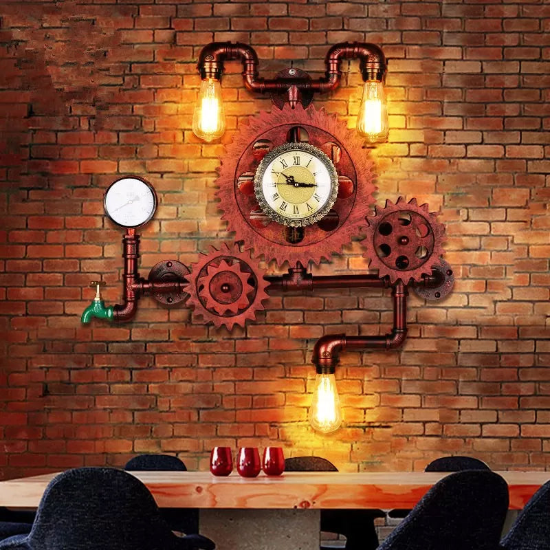 Eisenkupfer Finish Wandhalterung Leuchtt Rohrleitungsrad 3-Licht Steampunk Wandbeleuchtungsideen