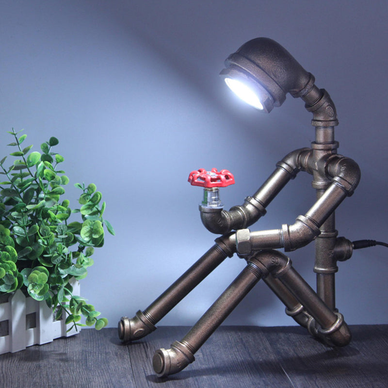 Lampada da comodino da letto per tubo-tubo da tubo in stile industriale in stile 1 testa argento/bronzo illuminazione da tavolo