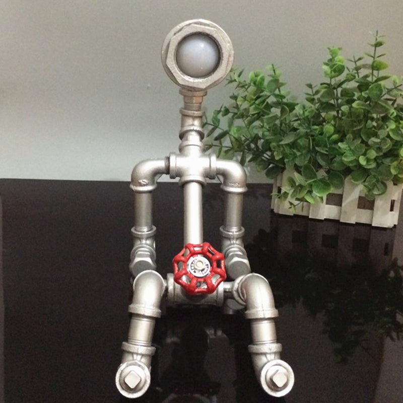Eisen Silber Tischlampenrohrrohrrobe 1 Glühbirnen Industrial Night Stand Light mit Rotationsventilschalter