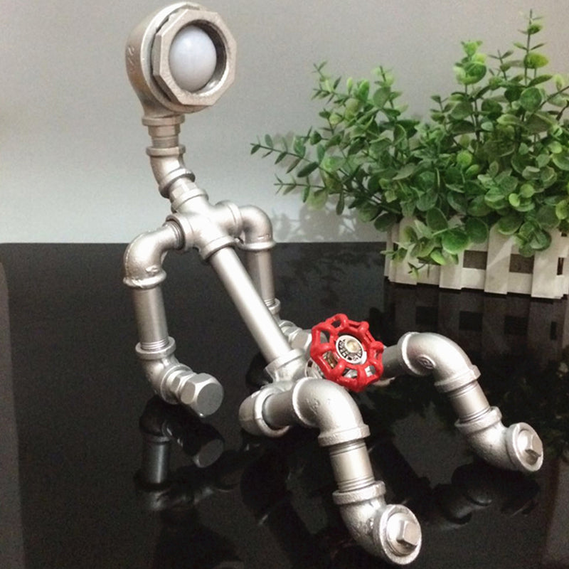 Eisen Silber Tischlampenrohrrohrrobe 1 Glühbirnen Industrial Night Stand Light mit Rotationsventilschalter
