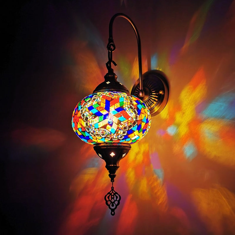 Decorative Sphere Wall Light Fixture 1 Bulb Stained Art Glass Wall Sconce Lamp in Red/Purple/Gold for Bedroom