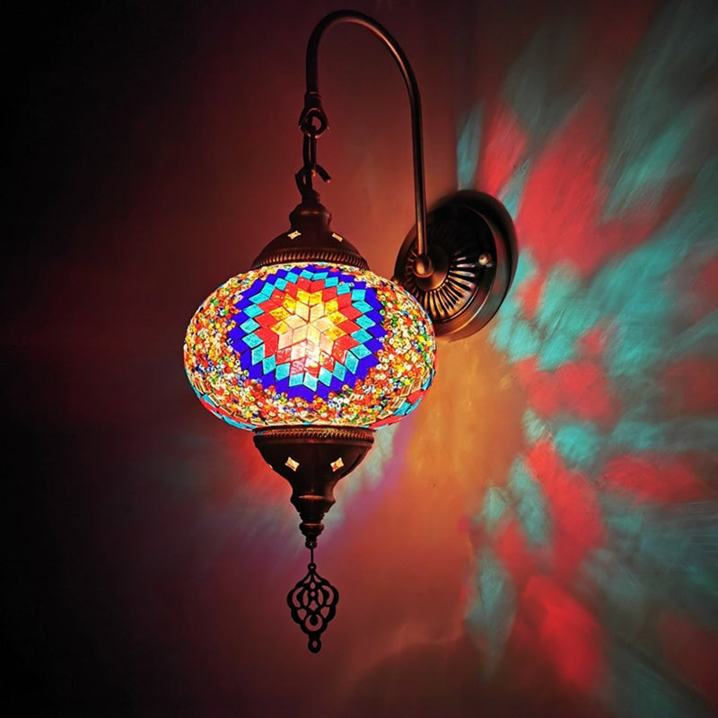 Decorative Sphere Wall Light Fixture 1 Bulb Stained Art Glass Wall Sconce Lamp in Red/Purple/Gold for Bedroom