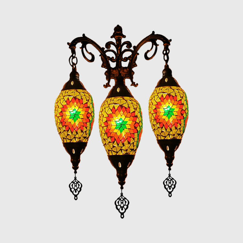 Traditional Oval Wall Mounted Lamp 3 Heads Stained Art Glass Sconce Light in White/Red/Light Blue