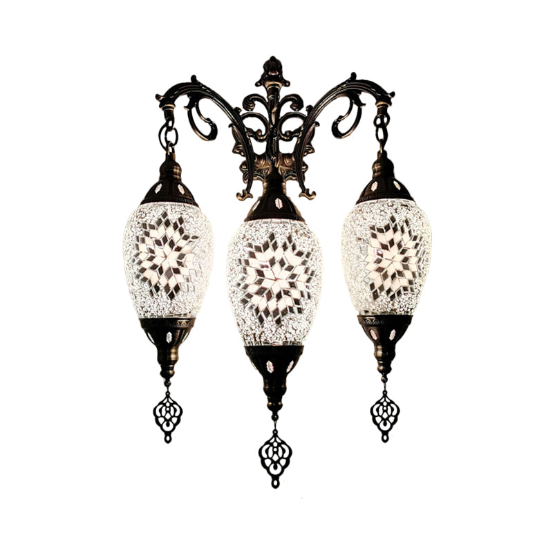 Traditional Oval Wall Mounted Lamp 3 Heads Stained Art Glass Sconce Light in White/Red/Light Blue