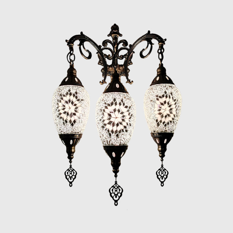 Traditional Oval Wall Mounted Lamp 3 Heads Stained Art Glass Sconce Light in White/Red/Light Blue