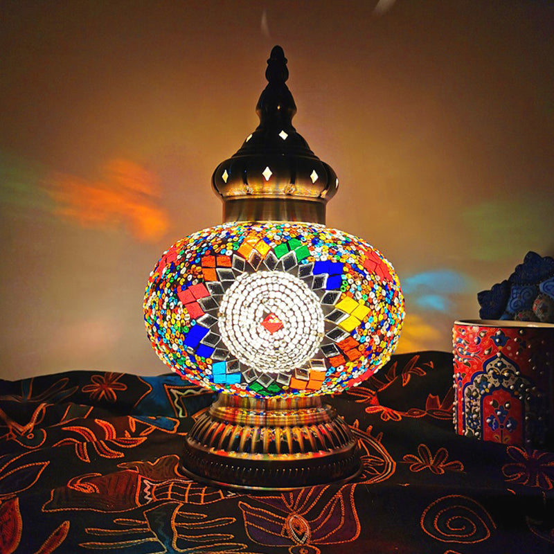 Lampada da comodino decorativa ovale con 1 lampadina Lampada da comodino in vetro realizzata a mano in bianco/giallo/blu