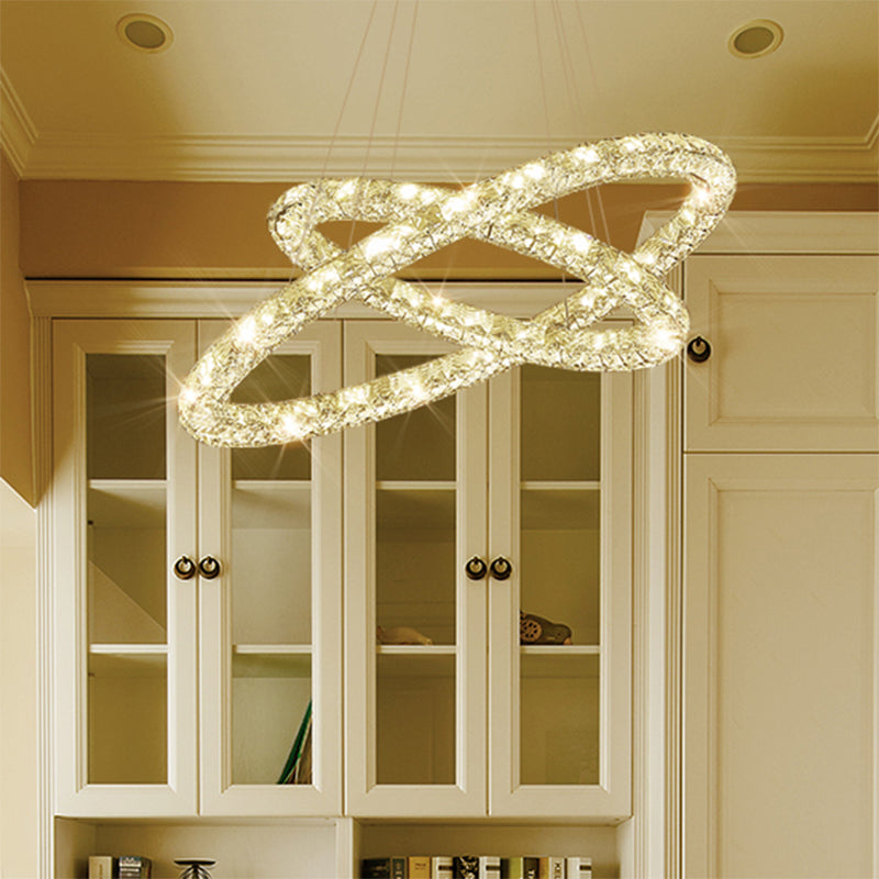 Interlaced Crystal Ring Chandelier Glam LED Ceiling Fixture