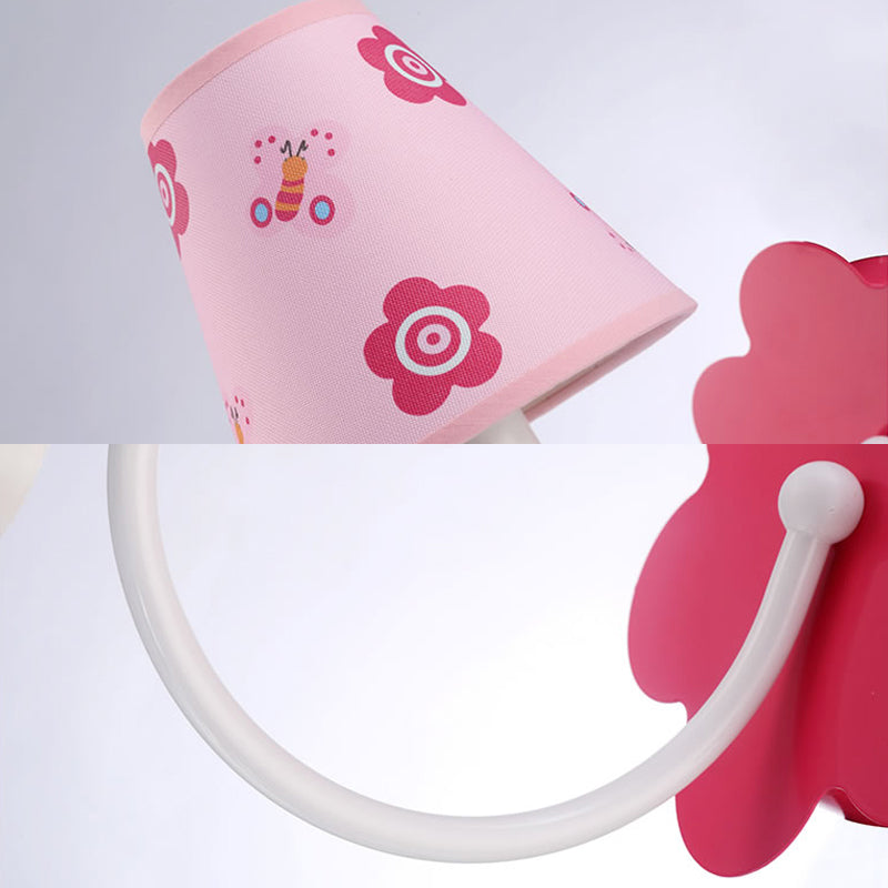Cute Butterfly Wall Sconce 1 Light Metal Wall Light with Fabric Shade in Pink for Girls Room