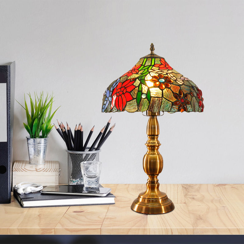 Éclairage de tâche de bol Verre coupée traditionnelle 1 Table Night Table de nuit avec une fleur et un motif d'oiseau