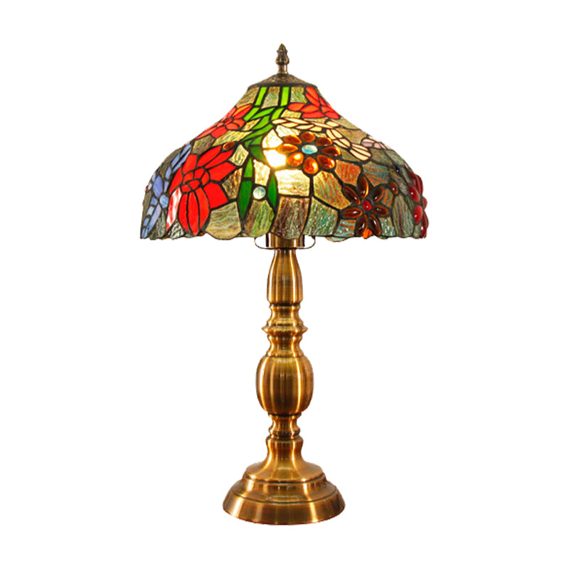 Éclairage de tâche de bol Verre coupée traditionnelle 1 Table Night Table de nuit avec une fleur et un motif d'oiseau