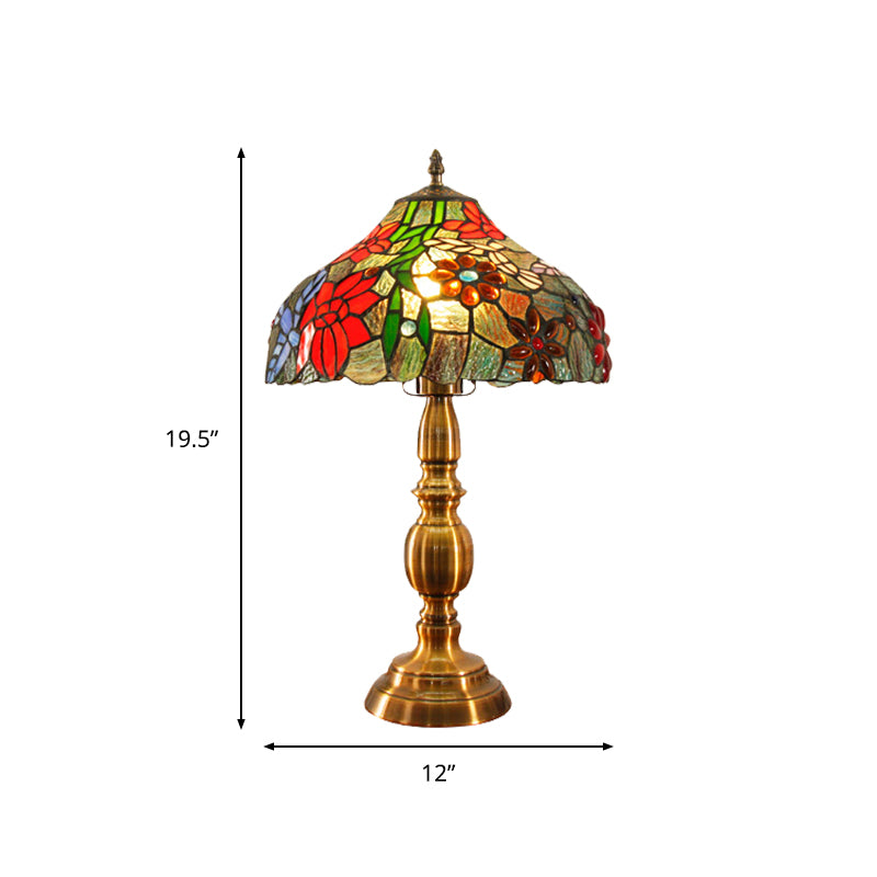 Éclairage de tâche de bol Verre coupée traditionnelle 1 Table Night Table de nuit avec une fleur et un motif d'oiseau
