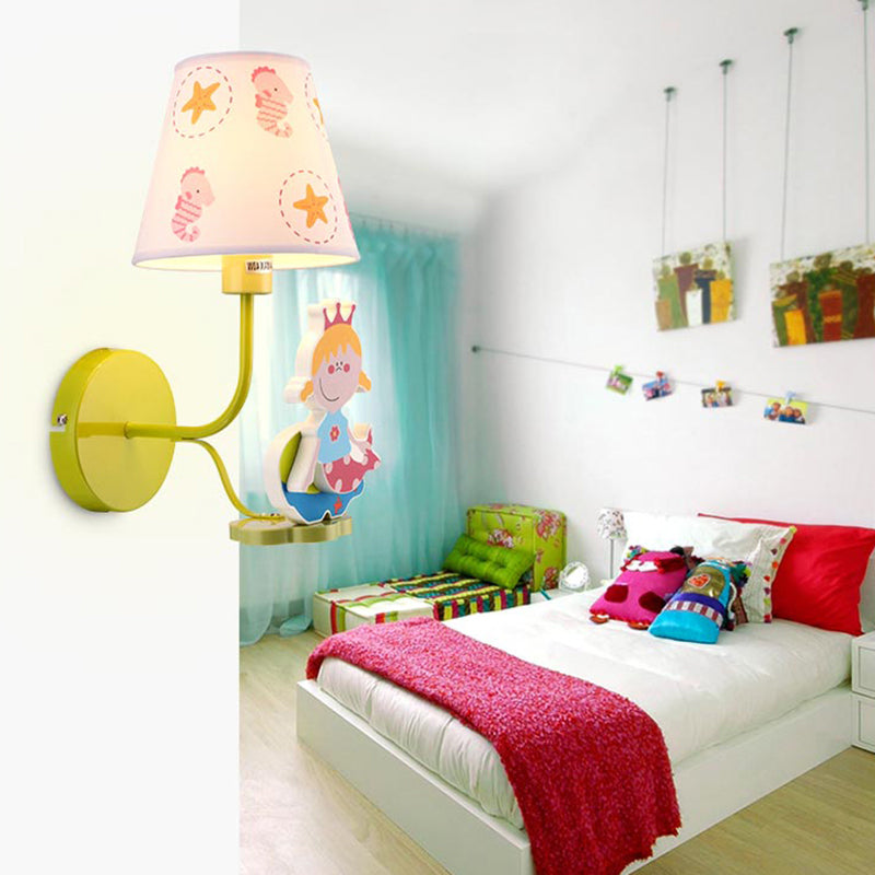 Wood Princess Wall Light met Seahorse Girls Slaapkamer 1 hoofd Cartoon Wall SCONCE