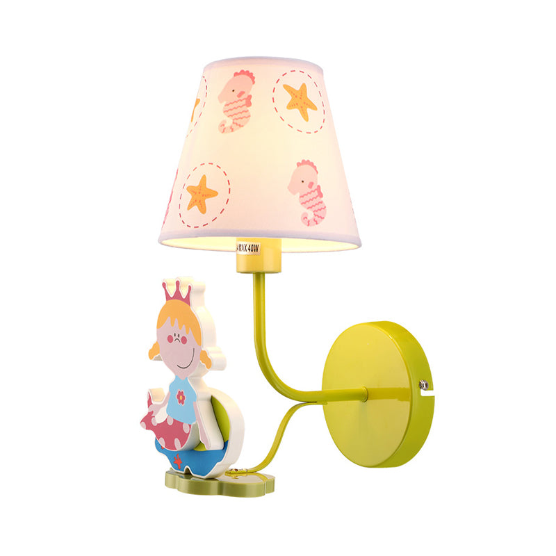 Wood Princess Wall Light met Seahorse Girls Slaapkamer 1 hoofd Cartoon Wall SCONCE