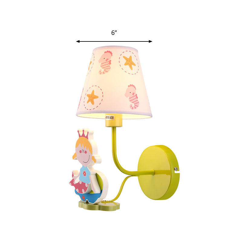 Wood Princess Wall Light met Seahorse Girls Slaapkamer 1 hoofd Cartoon Wall SCONCE