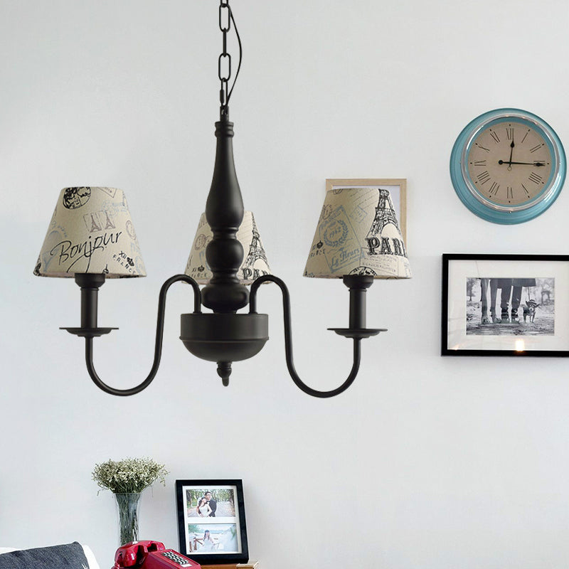 Three Lights Bucket Shade Chandelier Kids Metal Hanging Light for in Black for Kindergarten