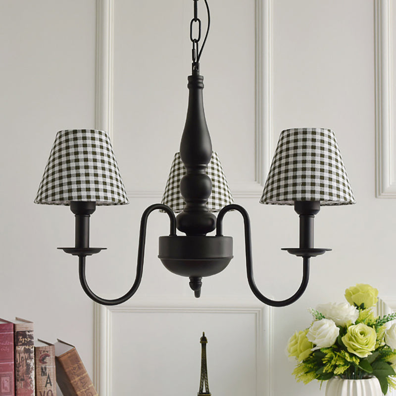 Three Lights Bucket Shade Chandelier Kids Metal Hanging Light for in Black for Kindergarten