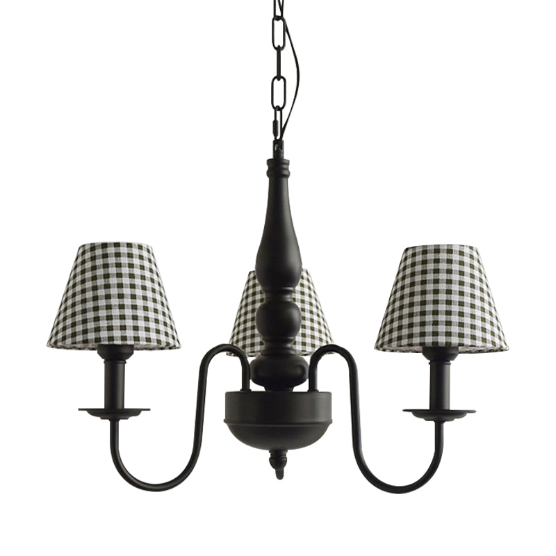 Three Lights Bucket Shade Chandelier Kids Metal Hanging Light for in Black for Kindergarten