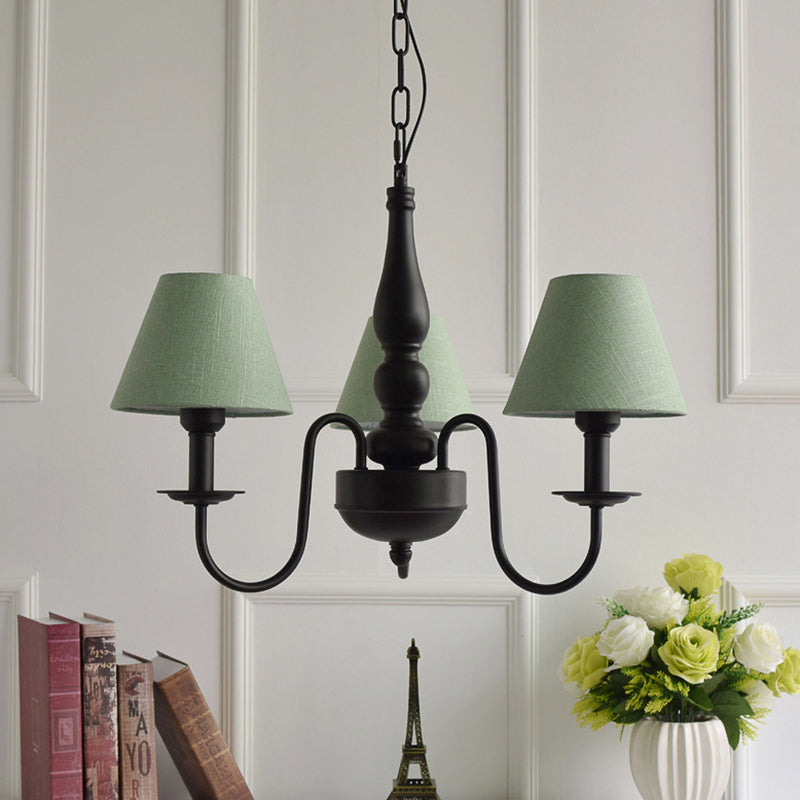 Three Lights Bucket Shade Chandelier Kids Metal Hanging Light for in Black for Kindergarten