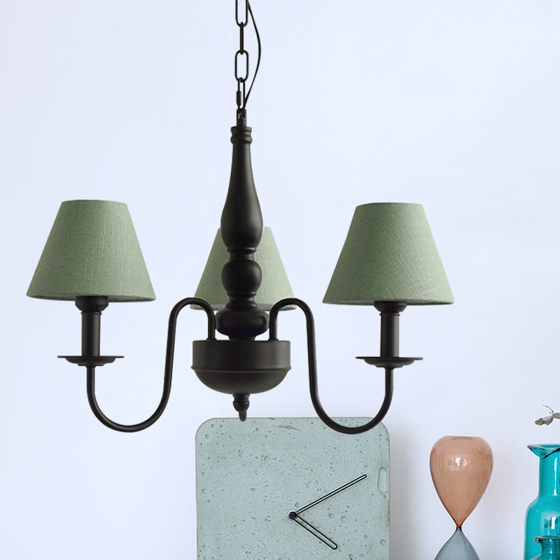 Three Lights Bucket Shade Chandelier Kids Metal Hanging Light for in Black for Kindergarten