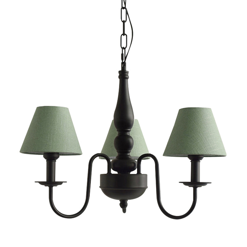 Three Lights Bucket Shade Chandelier Kids Metal Hanging Light for in Black for Kindergarten